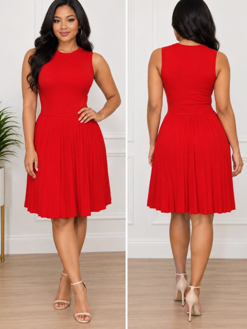 Zesica elegant women's size small Red sleeveless Pleated A line Fit& Flare Dress